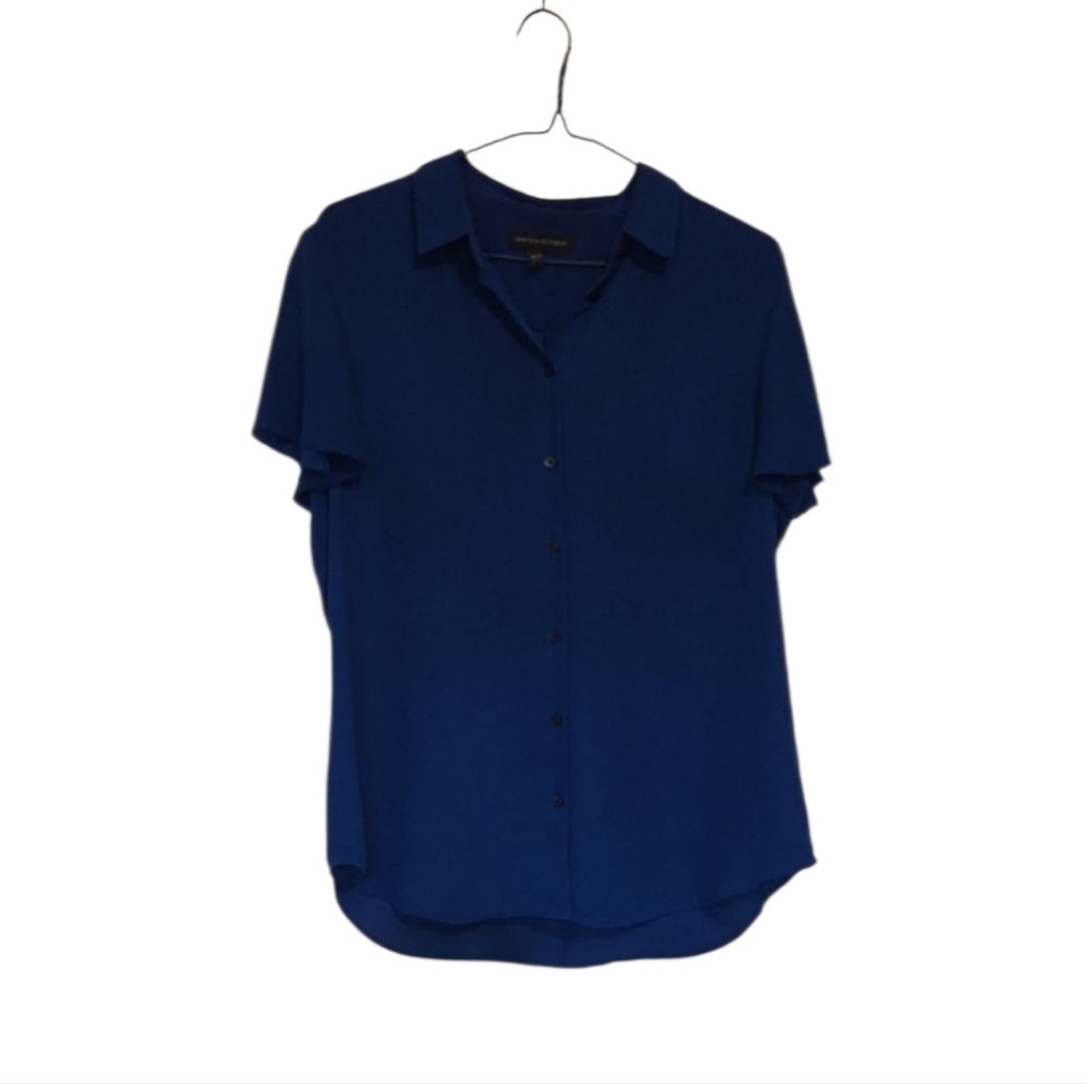 Banana Republic Scalloped Ruffle Sleeve Royal Blue Button Blouse